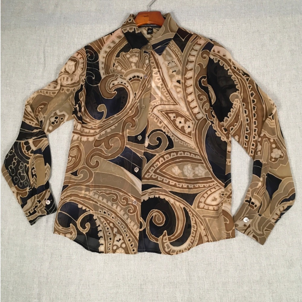 Linda Allard Ellen‎ Tracy Silk Button Front Indigo Blouse NWT Size 6 Office